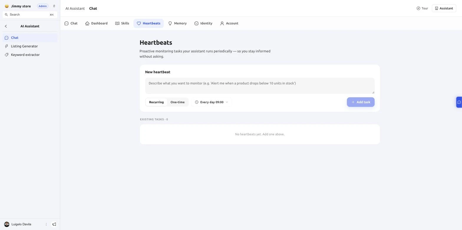 Heartbeats-scherm waarin een terugkerende controle wordt ingepland.
